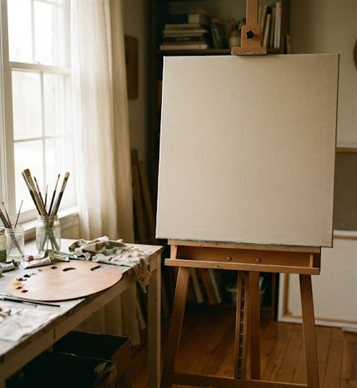 Blank canvas on an easel